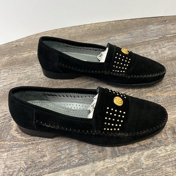 Lorenzo Banfi 1759 Black Suede Loafers Gold Studded Italian Made Size 10.5 main image 8